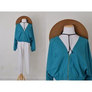 Vintge 80s Teal Poly Blazer Coat‎ size L
